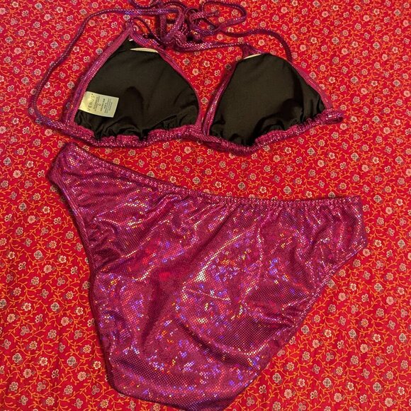 NWT Venus Bikini Swimsuit String Triangle Metallic Shimmer Iridescent Magenta - Picture 9 of 10